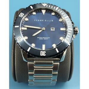 Perry Ellis Mens Arctic Sailing Blue Sunray Dial Stainless Stain Watch 02006-02